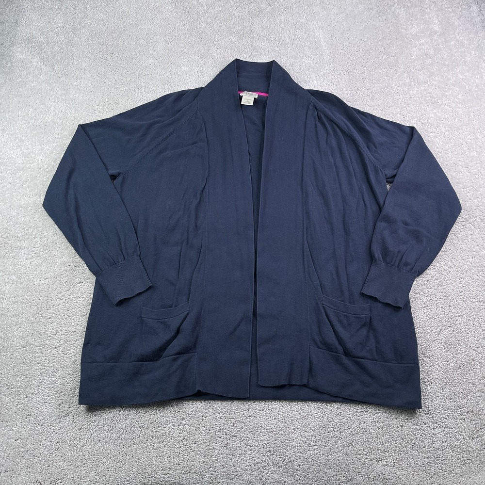 LL Bean Sweater Womens Large Navy Blue Cotton‎ Open Cardigan Cottagecore